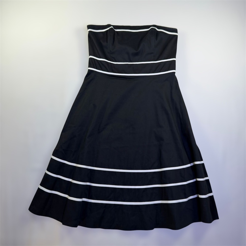 White House Black Market Strapless Black White Striped Fit Flare Dress Size 8‎ - Picture 2 of 10